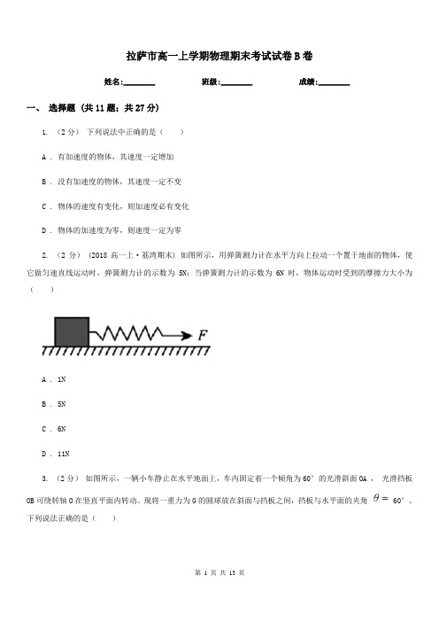 拉萨市高一上学期物理期末考试试卷B卷(测试)