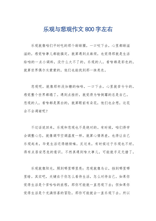 乐观与悲观作文800字左右