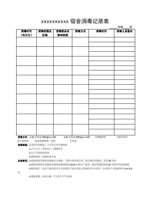 学校宿舍消毒记录表