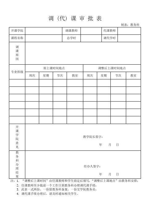 河南科技大学调代课审批表