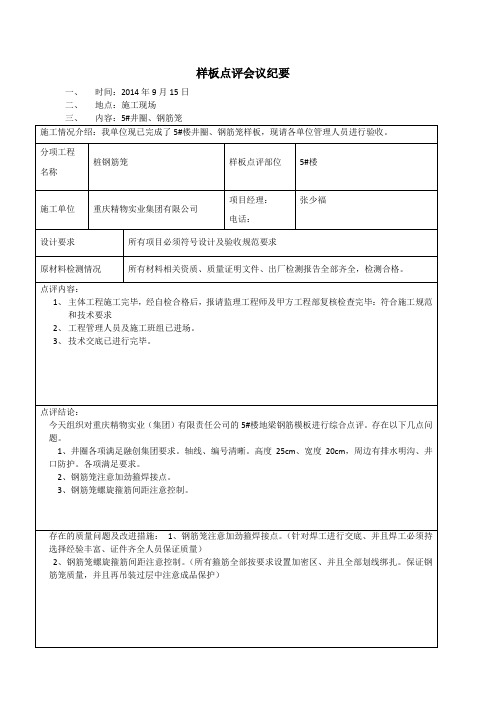 钢筋笼样板点评会议纪要