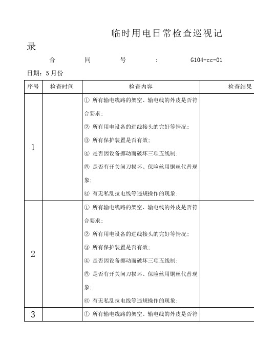 电工日常检查巡视记录