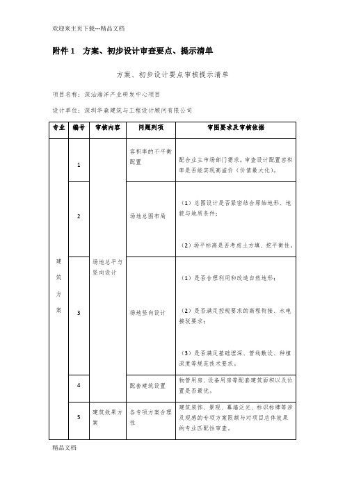 建筑工程项目方案、初步设计审查要点、提示清单