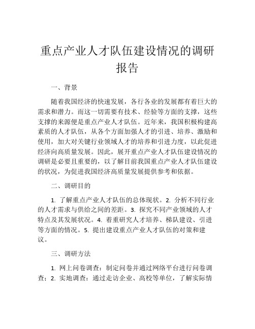 重点产业人才队伍建设情况的调研报告