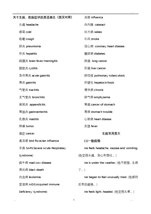 关于生病、疾病症状的英语表达集锦(英汉对照)