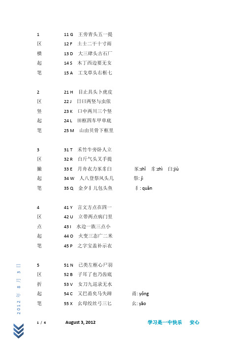 五笔助记歌