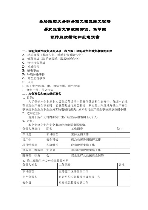 危险性较大分部分项工程应急预案