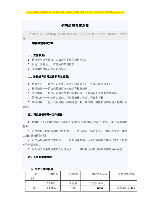 销售经理考核方案