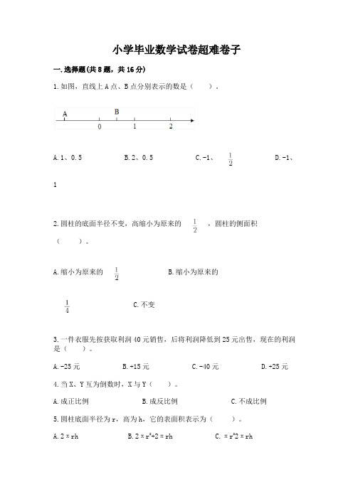 小学毕业数学试卷超难卷子附答案解析