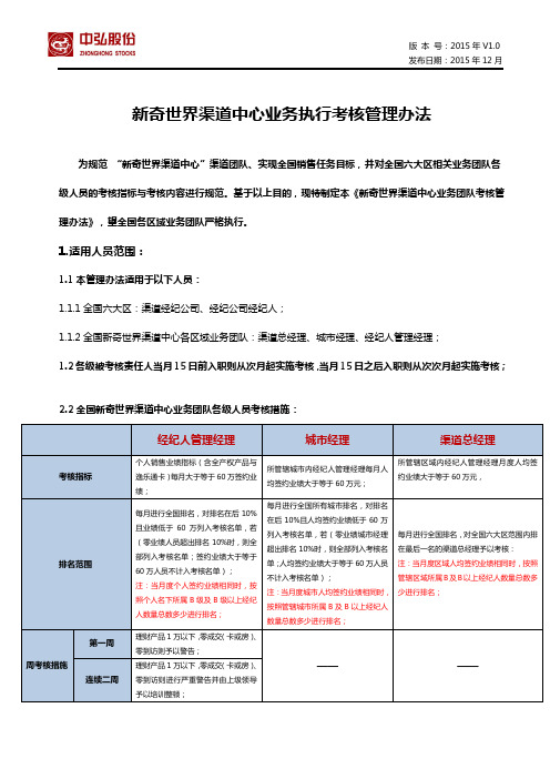 新奇世界渠道中心业务执行考核管理办法2016年1月1日