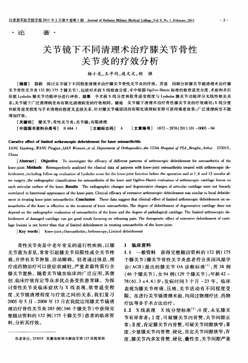 关节镜下不同清理术治疗膝关节骨性关节炎的疗效分析