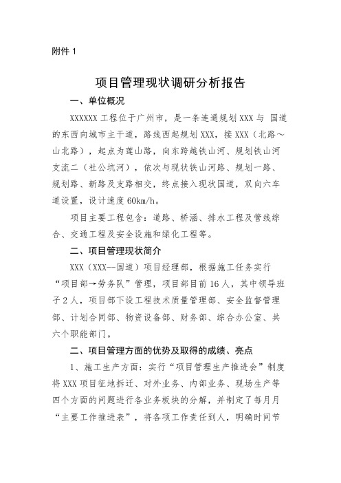 项目管理现状调研分析报告