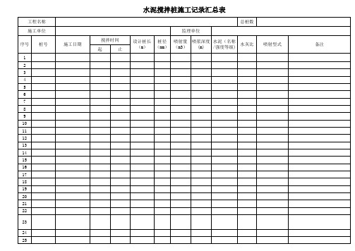 水泥搅拌桩施工记录汇总表(空表)