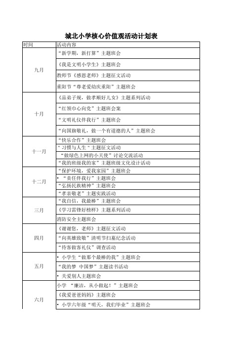 社会主义核心价值观活动计划表