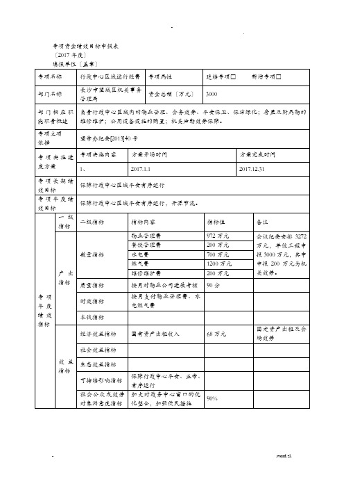 专项资金绩效目标申报表