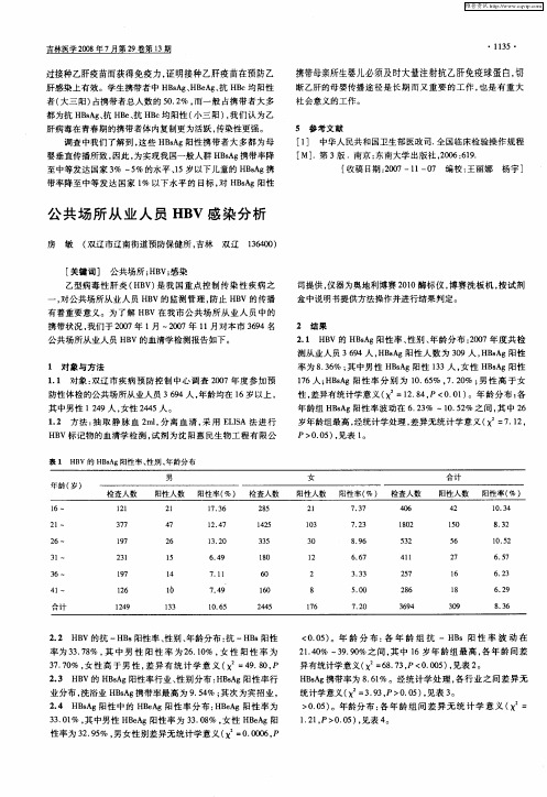 公共场所从业人员HBV感染分析