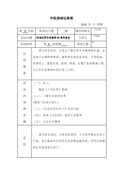 金凤完小“纪念红军长征胜利80周年”主题班会