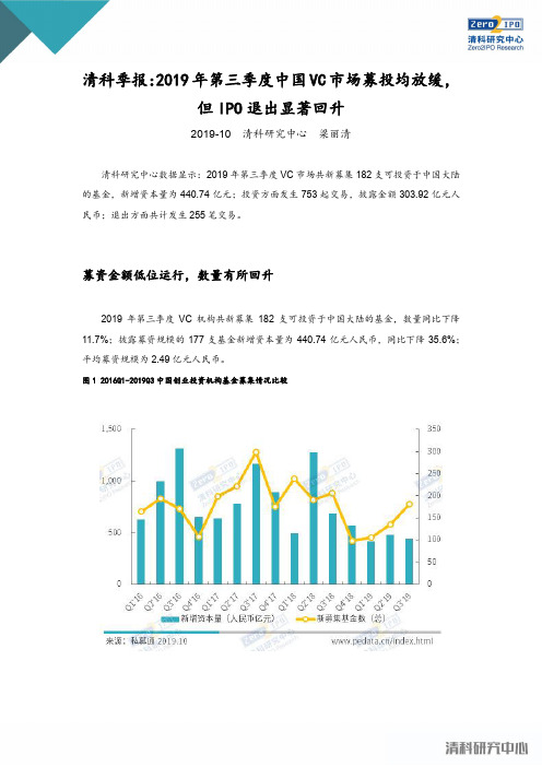 清科季报：2019年第三季度中国VC市场募投均放缓,但IPO退出显著回升