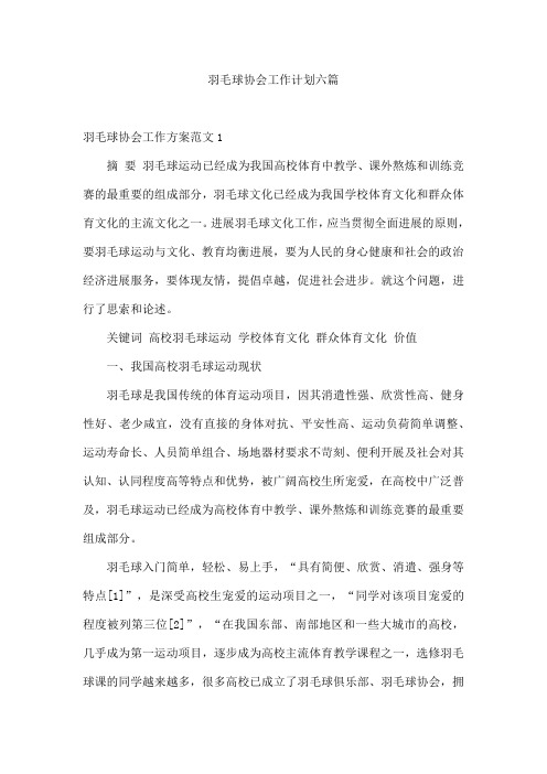 羽毛球协会工作计划六篇