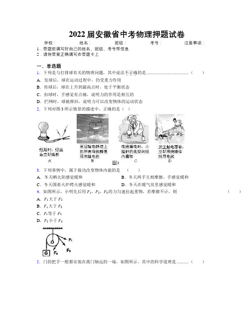 最新2022届安徽省中考物理押题试卷及解析