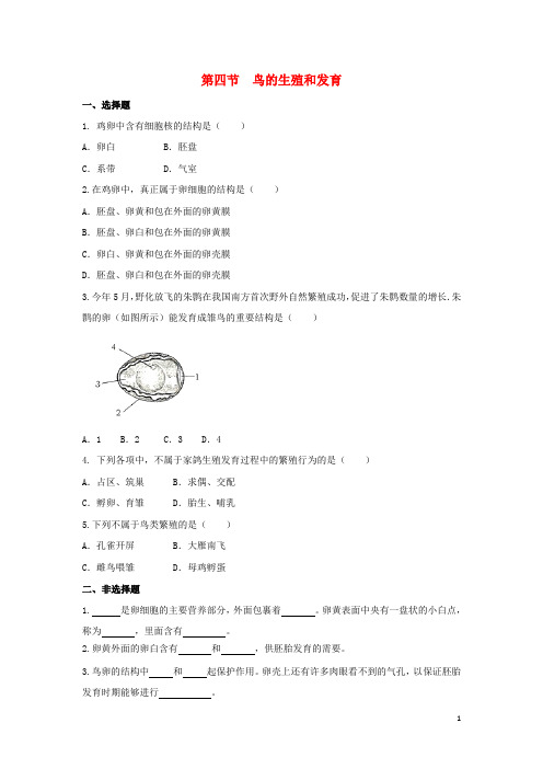 八年级生物下册7.1.4鸟的生殖和发育同步练习(新版)新人教版