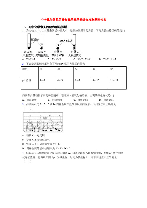 中考化学常见的酸和碱单元单元综合检测题附答案