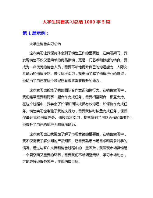 大学生销售实习总结1000字5篇