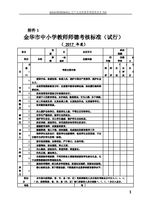 师德考核表(2017年度)