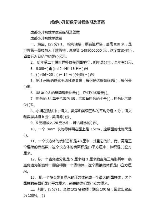 成都小升初数学试卷练习及答案