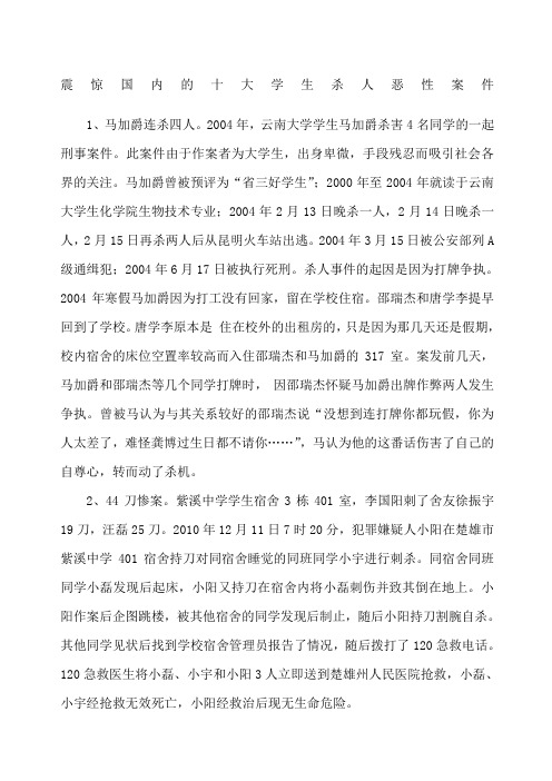 震惊国内的十大学生杀人恶性案件