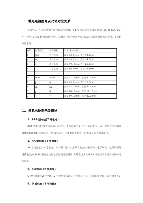 常见电池型号及尺寸对应关系