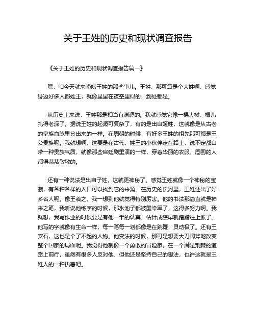 关于王姓的历史和现状调查报告