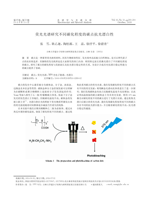 荧光光谱研究不同碳化程度的碳点抗光漂白性