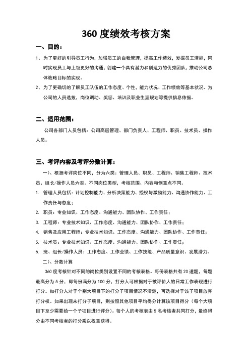 360度绩效考核方案