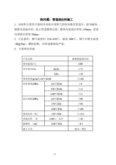 技术参数(浇注料)