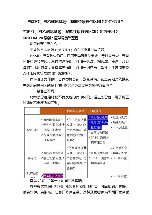 布洛芬、对乙酰氨基酚、双氯芬酸有何区别？如何使用？