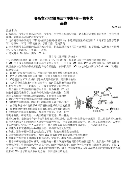 2022届山东省青岛市高考一模生物试题