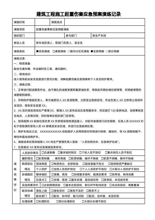 建筑工程施工起重伤害应急预案演练记录