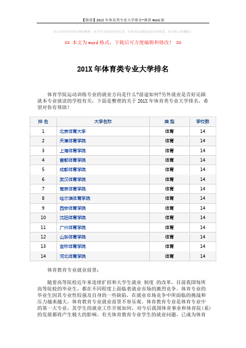 【推荐】201X年体育类专业大学排名-推荐word版 (4页)