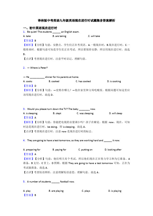 译林版中考英语九年级英语现在进行时试题集含答案解析