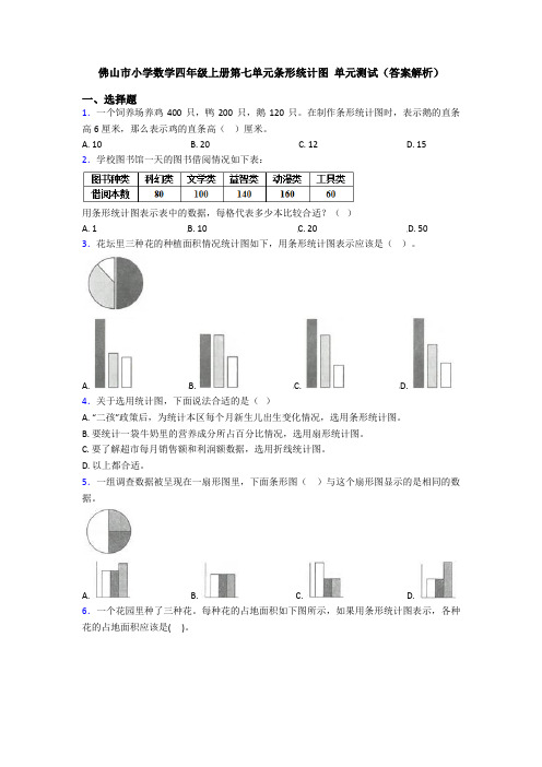 佛山市小学数学四年级上册第七单元条形统计图 单元测试(答案解析)