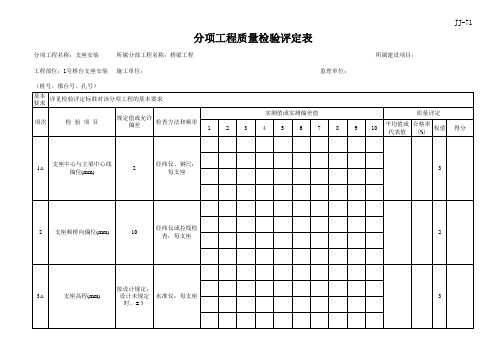 支座安装现场质量检验报告单及评定表