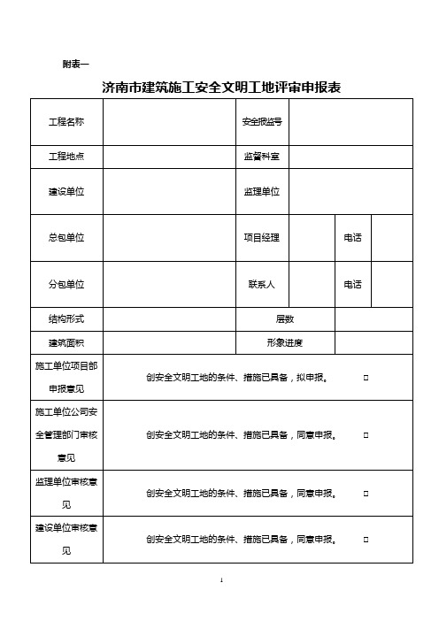 安全文明工地评审申报表