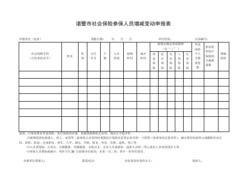 诸暨市社会保险参保人员增减变动申报表