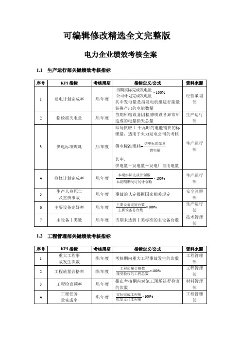 【可编辑全文】电力企业KPI绩效量化考核