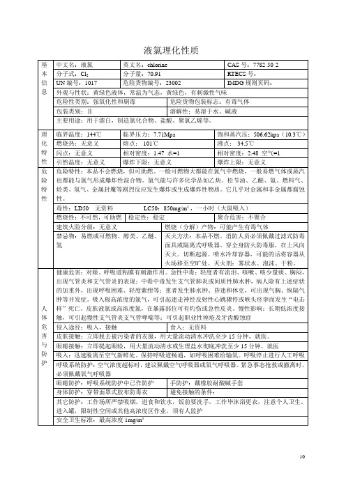 液氯理化性质