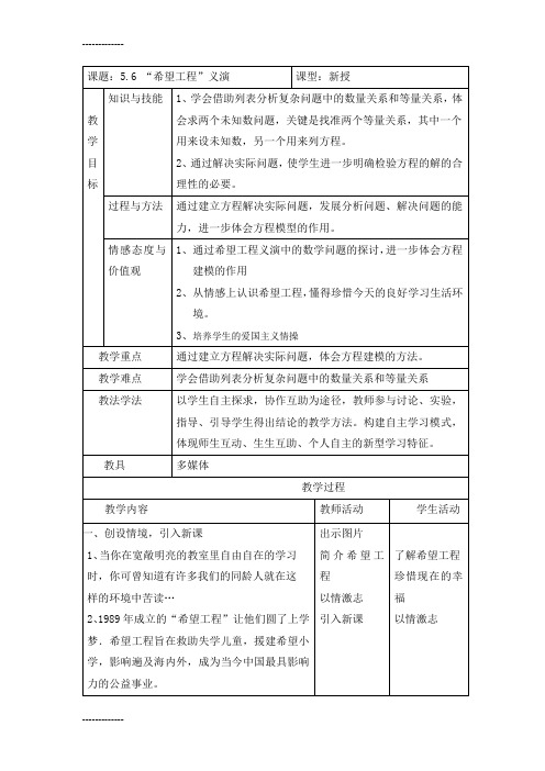 (整理)初中数学七年级上册《“希望工程”义演》