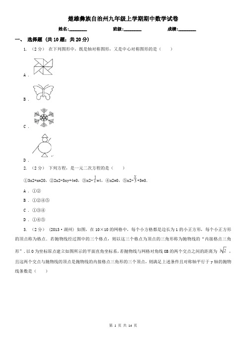 楚雄彝族自治州九年级上学期期中数学试卷