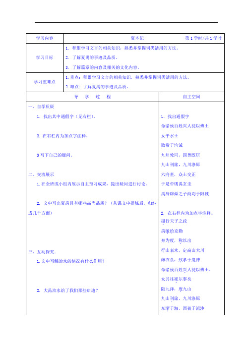 四川省泸州七中佳德国际学校高中语文选修系列史记选读学案:夏本纪 精品