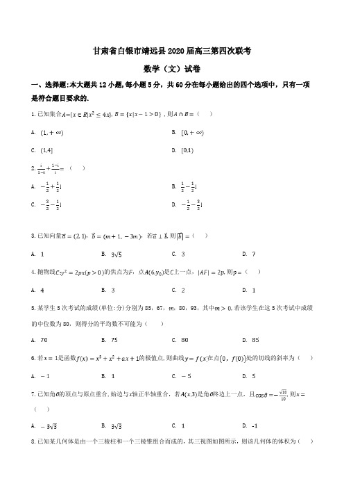 甘肃省白银市靖远县2020届高三第四次联考数学(文)试卷Word版含解析